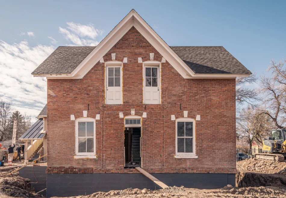 Rouse House brick facade during restoration